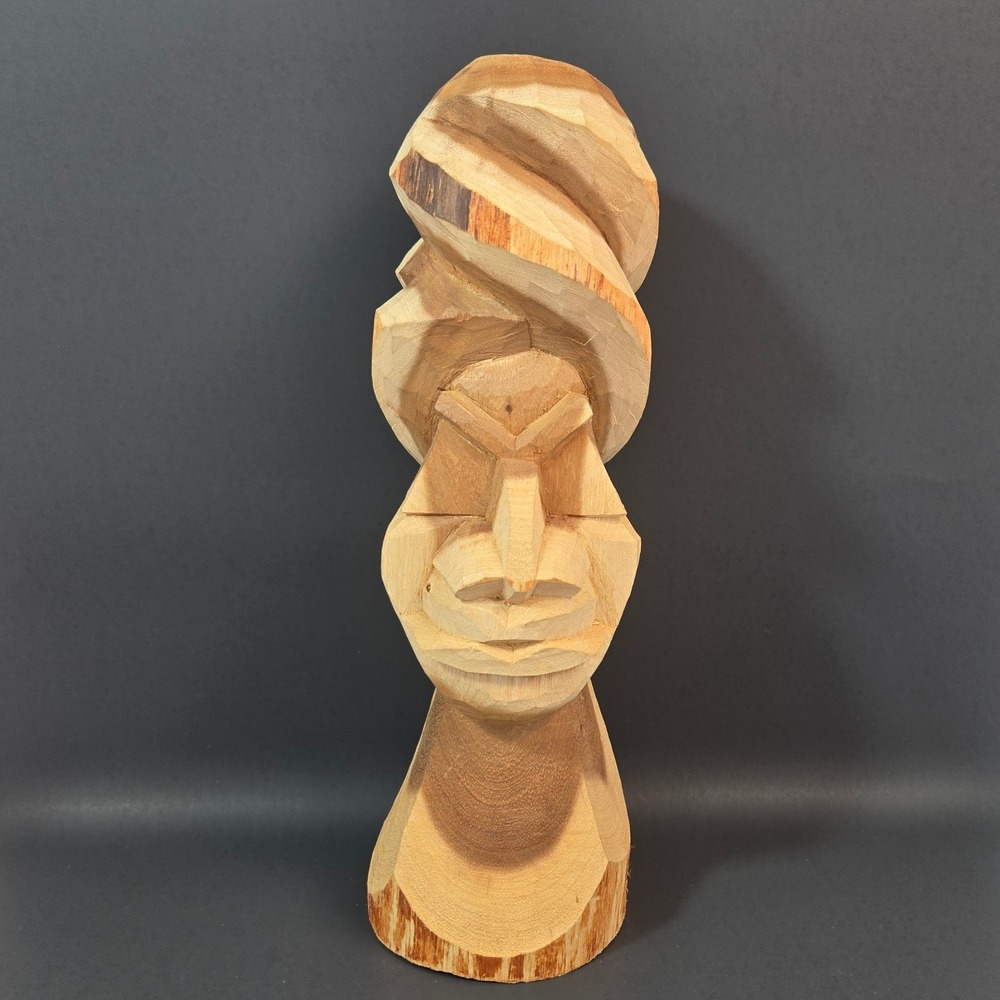 Vintage Winston Nassau Bahamas Hand Carved Wood Bust Sculpture Turban  13.5"
